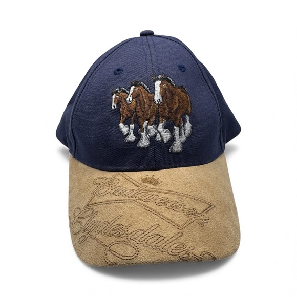 Budweiser Clydesdales Navy and Tan Horse Cap Vintage 90s Trucker Hat Beer - Picture 4 of 11